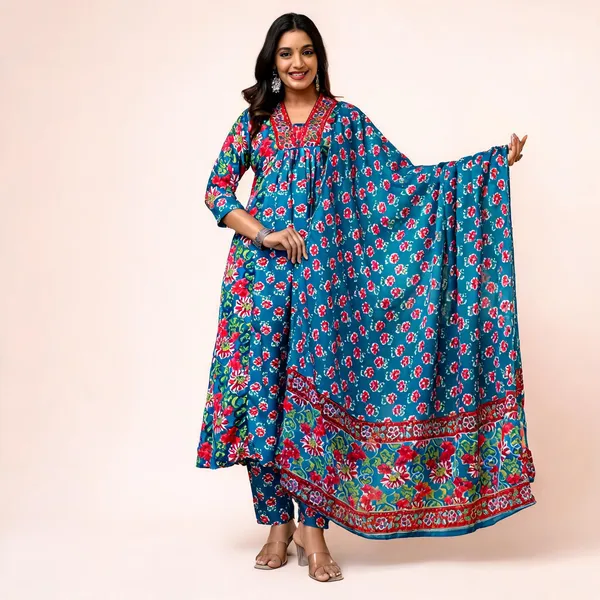 Blue_Cotton_Straight_Embroidered_Kurta_With_Pant_&_Dupatta_For_Women