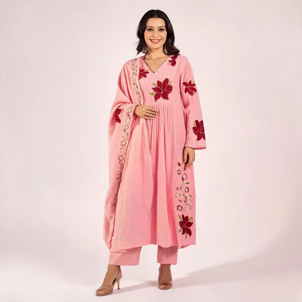 Pink_Chanderi_Embroidered_Anarkali_Kurta_Set_For_Women