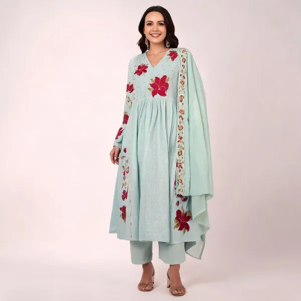 Light_Blue_Viscose_Chanderi_Anarkali_Embroidered_Kurta_Set_For_Women