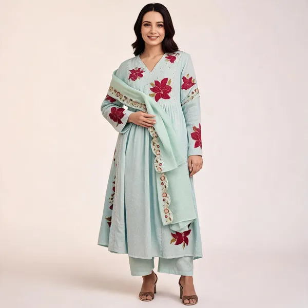 Light_Blue_Viscose_Chanderi_Anarkali_Embroidered_Kurta_Set_For_Women