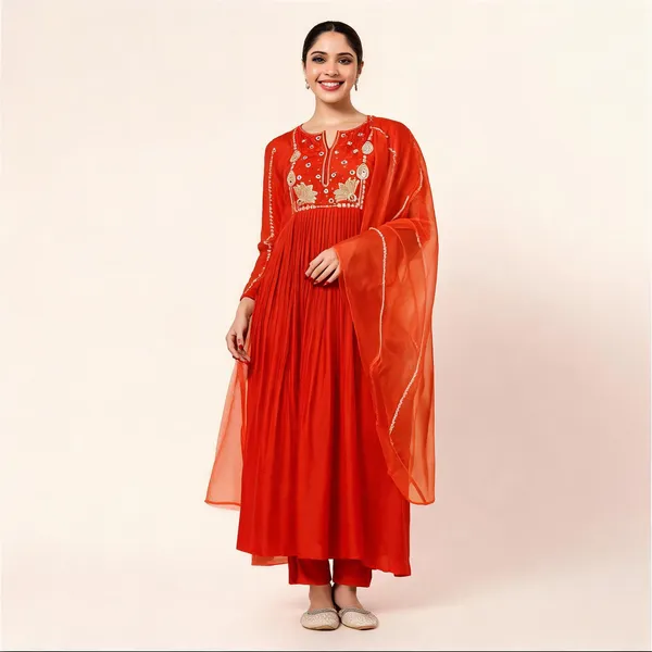 Orange_Chanderi_Silk_Anarkali_Embroidered_Kurta_Set_For_Women