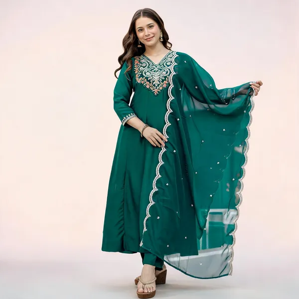 Green_Chinon_Embroidered_Anarkali_Kurta_Set_For_Women