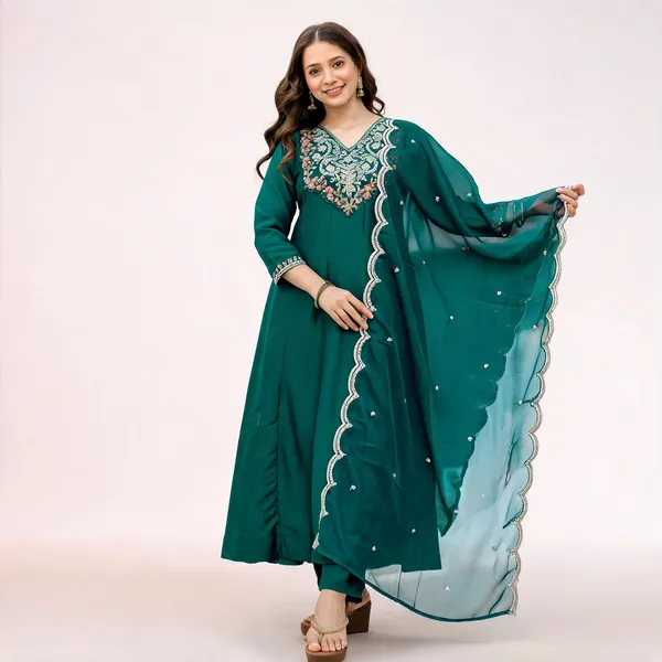 Green_Chinon_Embroidered_Anarkali_Kurta_Set_For_Women