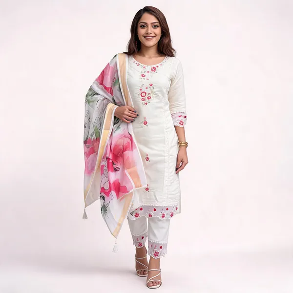 White_Viscose_Chanderi_Straight_Embroidered_Kurta_Set_For_Women