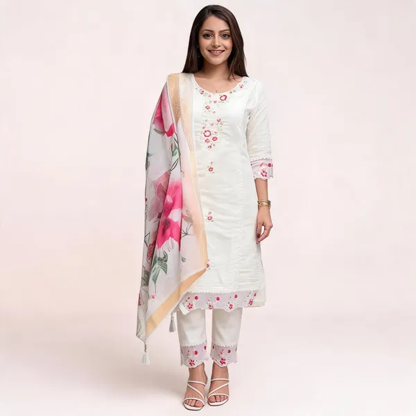 White_Viscose_Chanderi_Straight_Embroidered_Kurta_Set_For_Women
