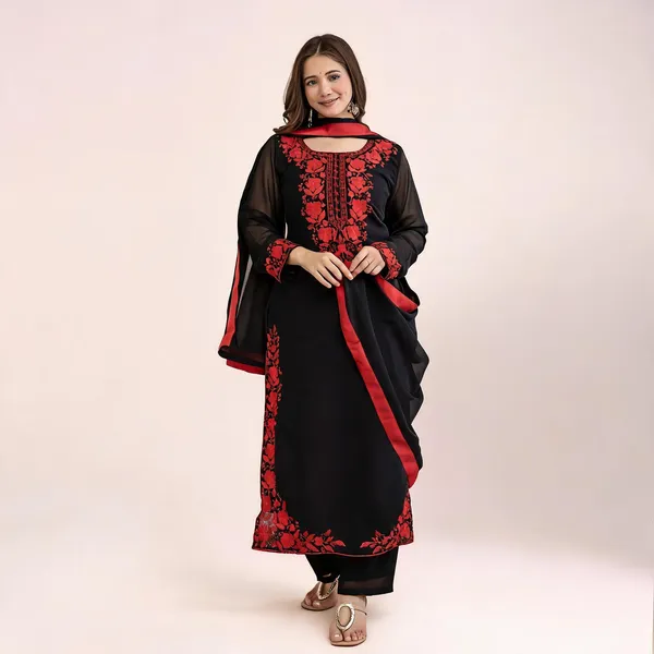 Black_Georgette_Straight_Embroidered_Kurta_Set_For_Women