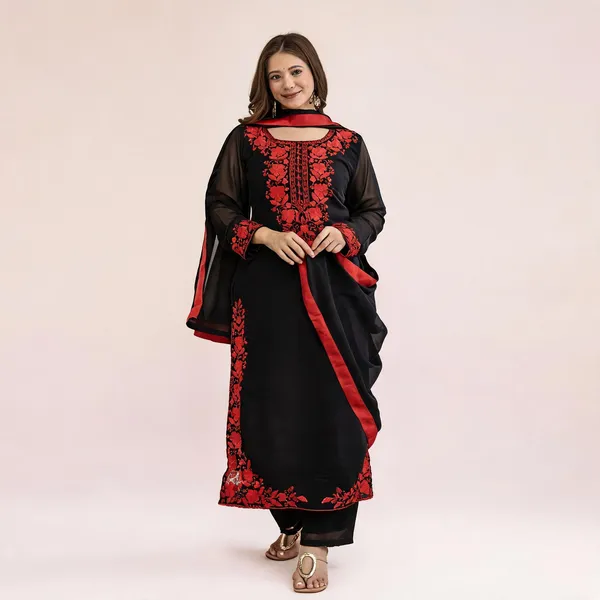 Black_Georgette_Straight_Embroidered_Kurta_Set_For_Women