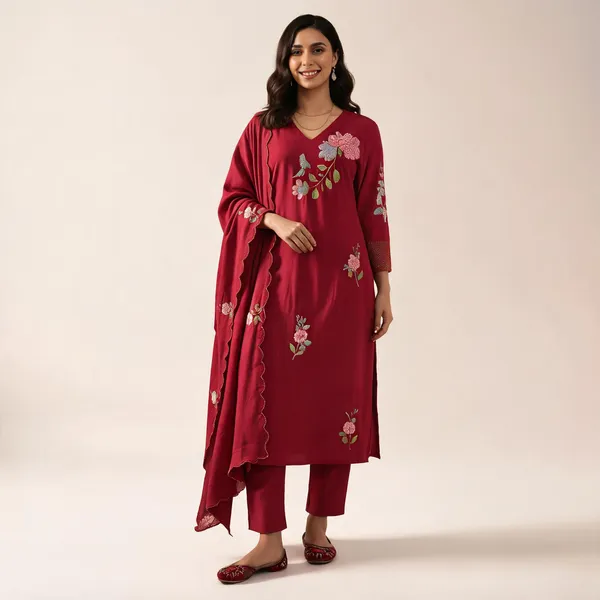 Maroon_Gmy_Silk_Straight_Dori_Sequin_Embroidered_Kurta_Set_For_Women