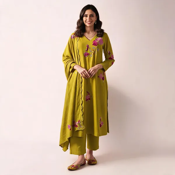 Green_Cotton_Embroidered_Festive_Kurta_Set_For_Women