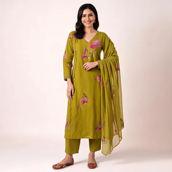 Green_Cotton_Embroidered_Festive_Kurta_Set_For_Women