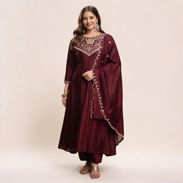 Multicolor_Vichitra_Silk_Anarkali_Embroidered_Kurta_Set_For_Women