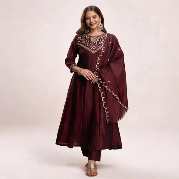 Multicolor_Vichitra_Silk_Anarkali_Embroidered_Kurta_Set_For_Women