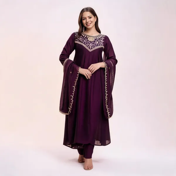 Purple_Vichitra_Silk_Straight_Embroidered_Kurta_Set_For_Women