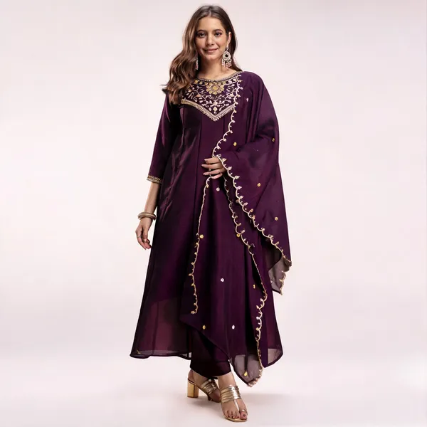Purple_Vichitra_Silk_Straight_Embroidered_Kurta_Set_For_Women