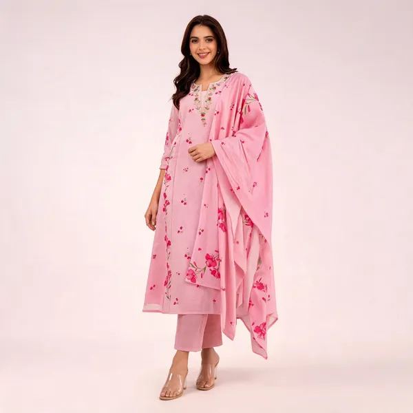 Pink_Cotton_Embroidered_Kurta_Trouser_Dupatta_Set_For_Women