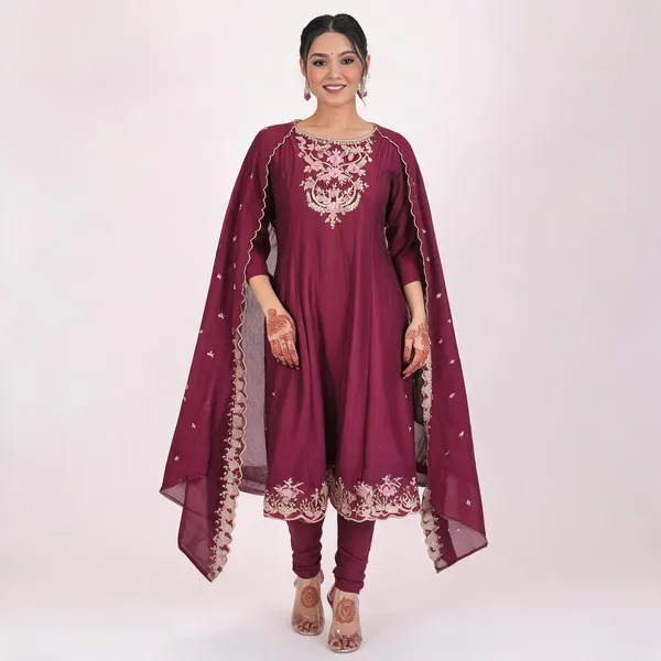 Purple_Vichitra_Silk_Straight_Embroidered_Kurta_Set_For_Women