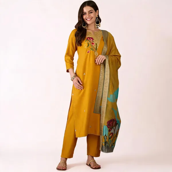 Gold_Cotton_Straight_Embroidered_Kurta_Set_For_Women