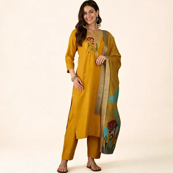Gold_Cotton_Straight_Embroidered_Kurta_Set_For_Women