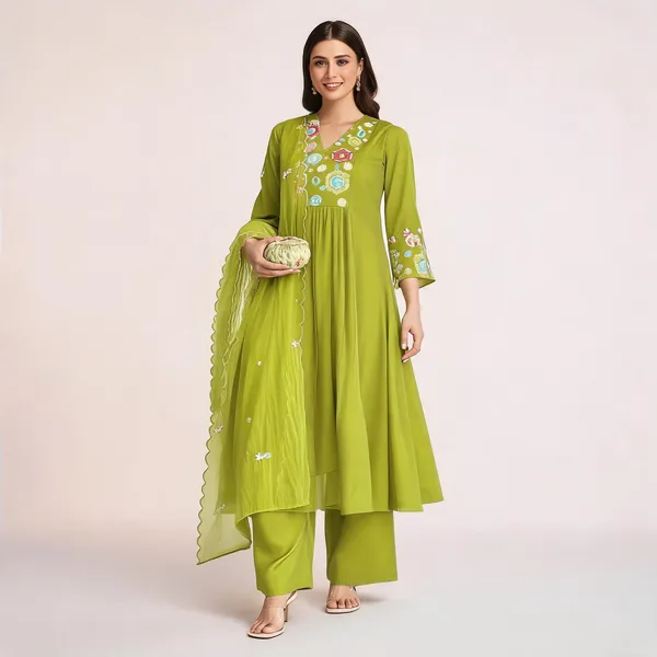 Green_Cotton_Anarkali_Embroidered_Kurta_Set_For_Women