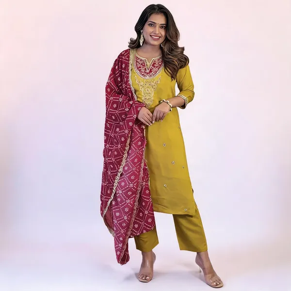 Yellow_Bsy_Viscose_Straight_Embroidered_Kurta_Set_For_Women
