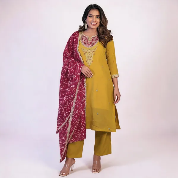 Yellow_Bsy_Viscose_Straight_Embroidered_Kurta_Set_For_Women