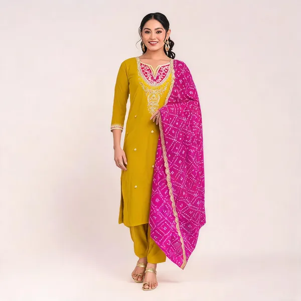 Yellow_Chanderi_Cotton_Straight_Embroidered_Kurta_Set_For_Women