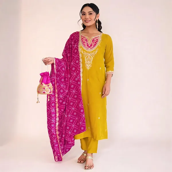Yellow_Chanderi_Cotton_Straight_Embroidered_Kurta_Set_For_Women