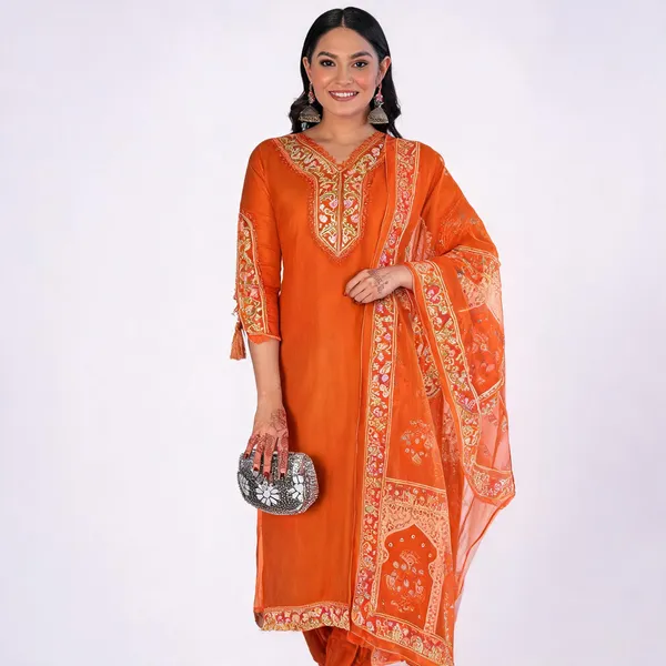 Orange_Cotton_Straight_Printed_Kurta_Set_For_Women