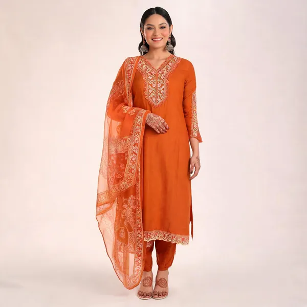 Orange_Cotton_Straight_Printed_Kurta_Set_For_Women