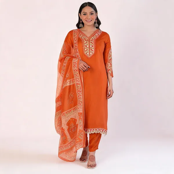 Gold_Cotton_Printed_Straight_Kurta_Pant_Dupatta_Set_For_Women