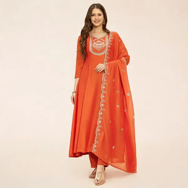 Orange_Vichitra_Silk_Anarkali_Embroidered_Kurta_Set_For_Women
