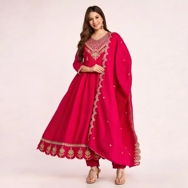 Pink_Vichitra_Silk_Embroidered_Anarkali_Kurta_Set_For_Women