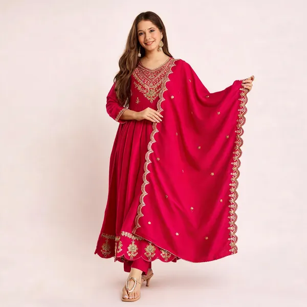 Pink_Vichitra_Silk_Embroidered_Anarkali_Kurta_Set_For_Women