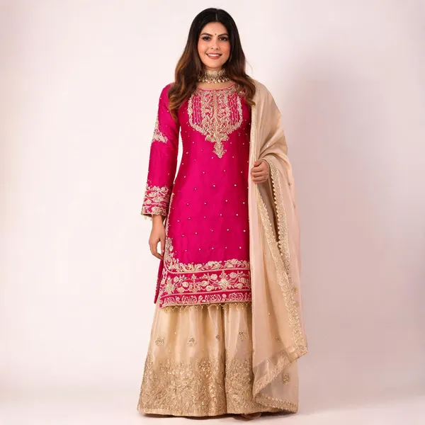 Pink_Heavy_Silk_Embroidered_Sequin_Dori_Work_Kurta_Set_For_Women