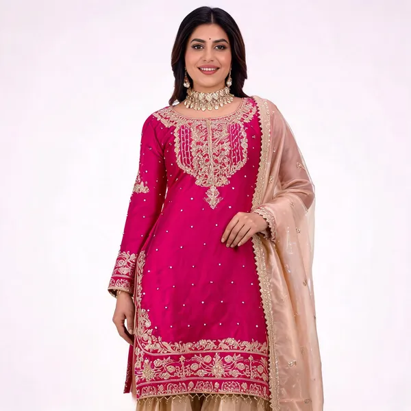 Pink_Heavy_Silk_Embroidered_Sequin_Dori_Work_Kurta_Set_For_Women