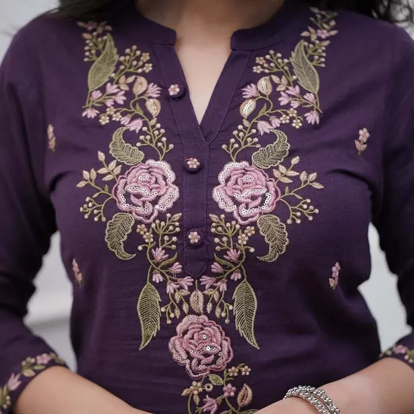 Purple_Cotton_Slim_Fit_Embroidered_Kurta_Set_For_Women