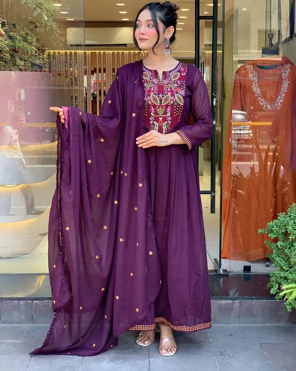 Purple_Cotton_Anarkali_Embroidered_Kurta_With_Bottom_&_Dupatta_For_Women