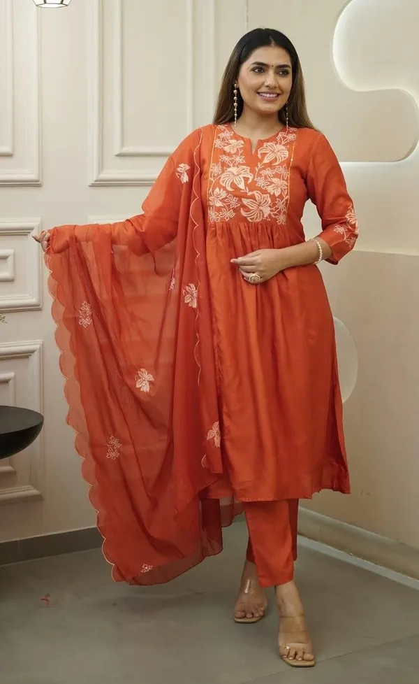 Orange_Chinon_Straight_Embroidered_Kurta_Set_For_Women