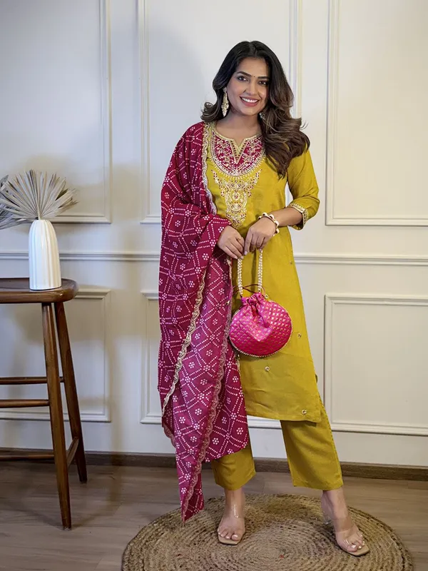 Yellow_Viscose_Rayon_Embroidered_Straight_Kurta_Pant_Set_For_Women