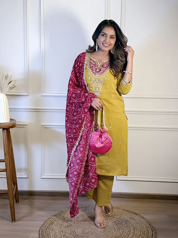 Yellow_Viscose_Rayon_Embroidered_Straight_Kurta_Pant_Set_For_Women