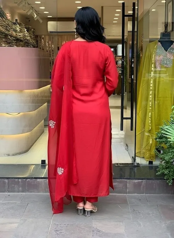 Red_Chanderi_Embroidered_Straight_Kurta_Set_For_Women