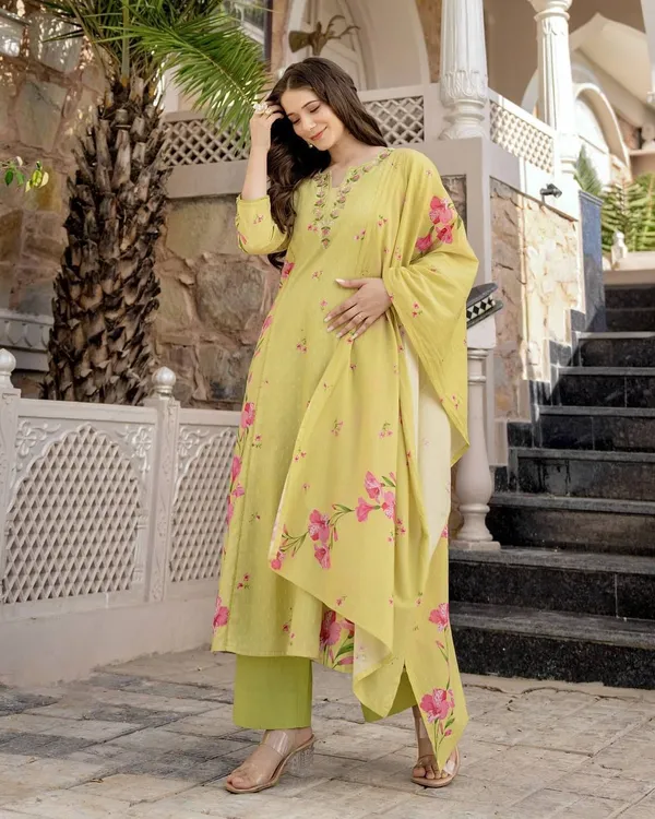 Yellow_Cotton_Embroidered_Kurta_With_Pant_&_Dupatta_For_Women