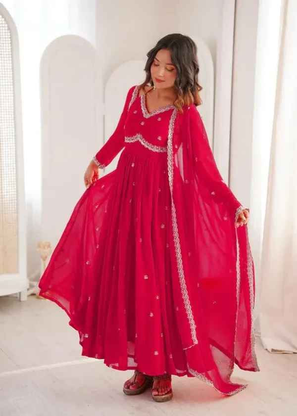 Red_Cotton_Anarkali_Embroidered_Kurta_Set_For_Women