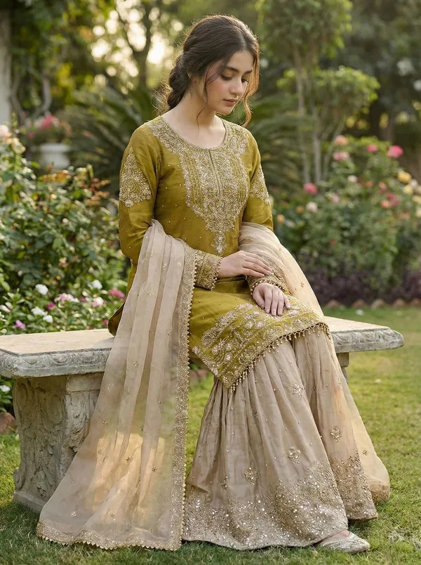 Mustard_Gmy_Silk_Embroidered_Kurta_Trouser_Dupatta_Set_For_Women