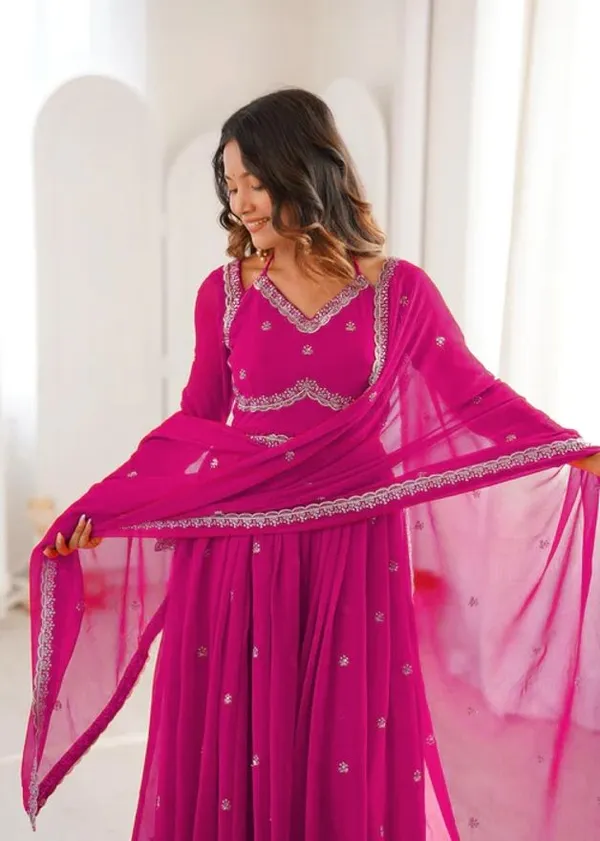 Pink_Georgette_Anarkali_Embroidered_Kurta_Set_For_Women