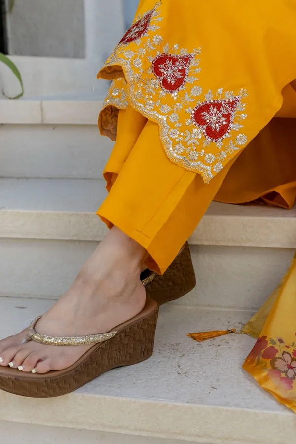 Yellow_Cotton_Embroidered_Kurta_Trouser_Dupatta_Set_For_Women