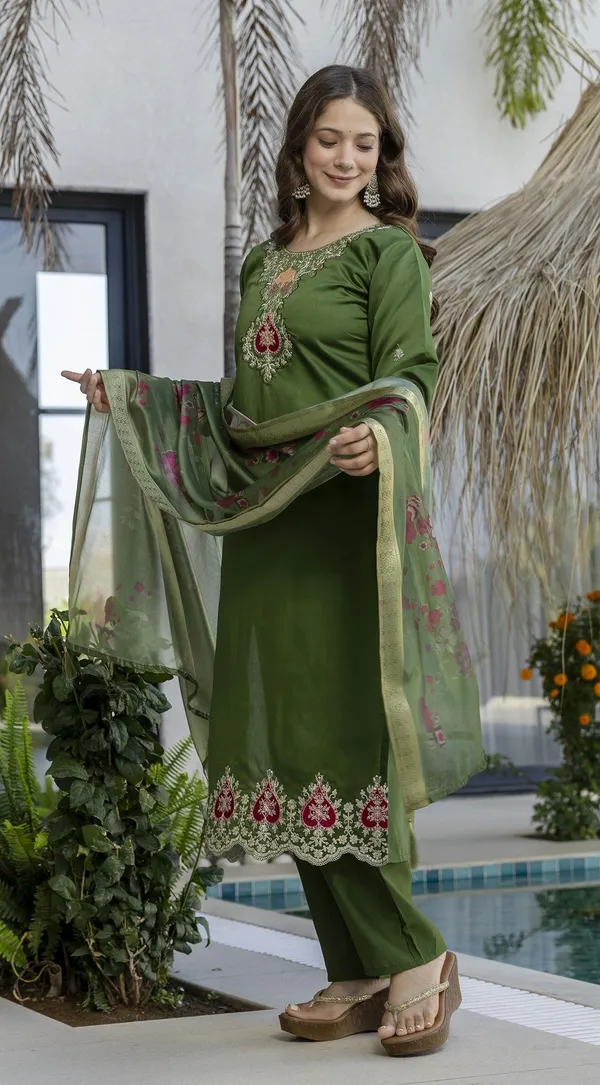 Green_Cotton_Embroidered_Kurta_Trouser_Dupatta_Set_For_Women