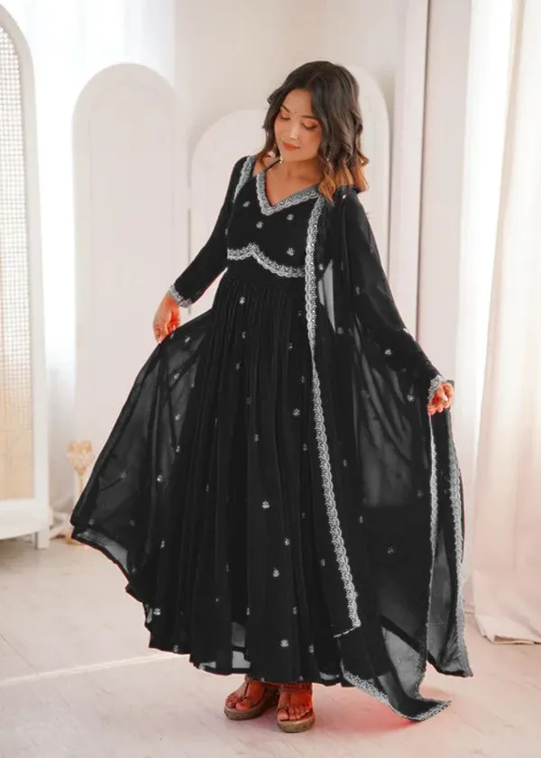 Black_Georgette_Embroidered_Anarkali_Kurta_Dupatta_Set_For_Women