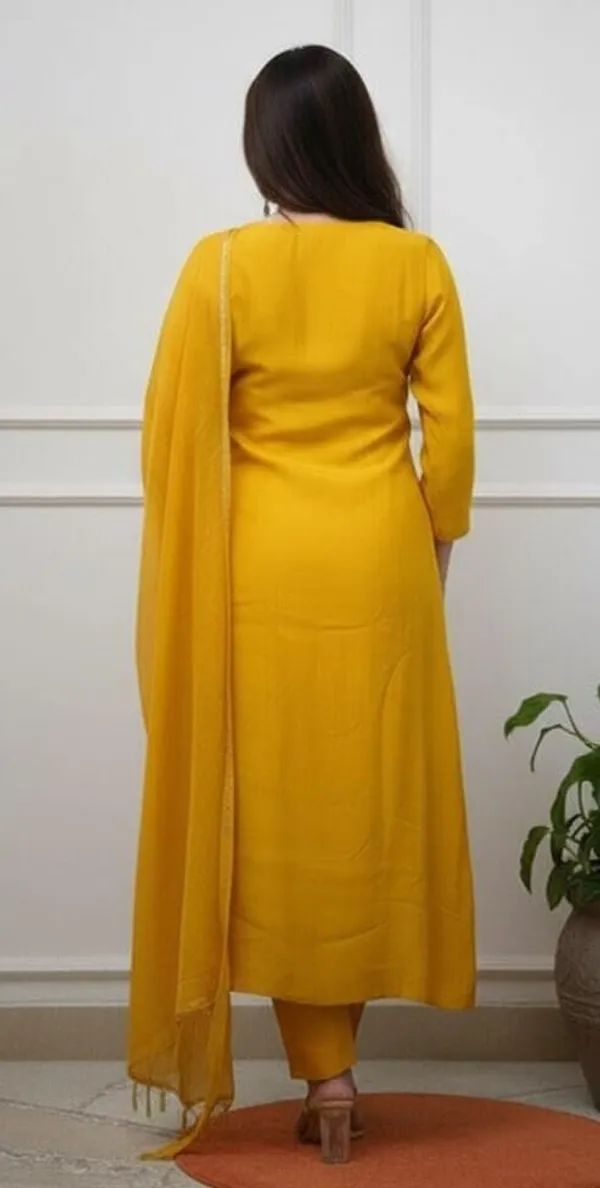 Yellow_Chanderi_Embroidered_Straight_Kurta_Trouser_Dupatta_Set_For_Women