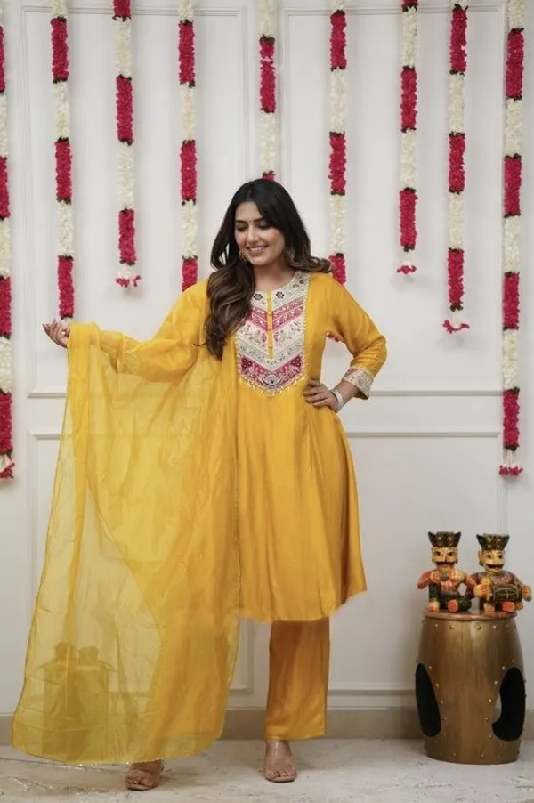 Yellow_Cotton_Embroidered_Kurta_Trouser_Dupatta_Set_For_Women